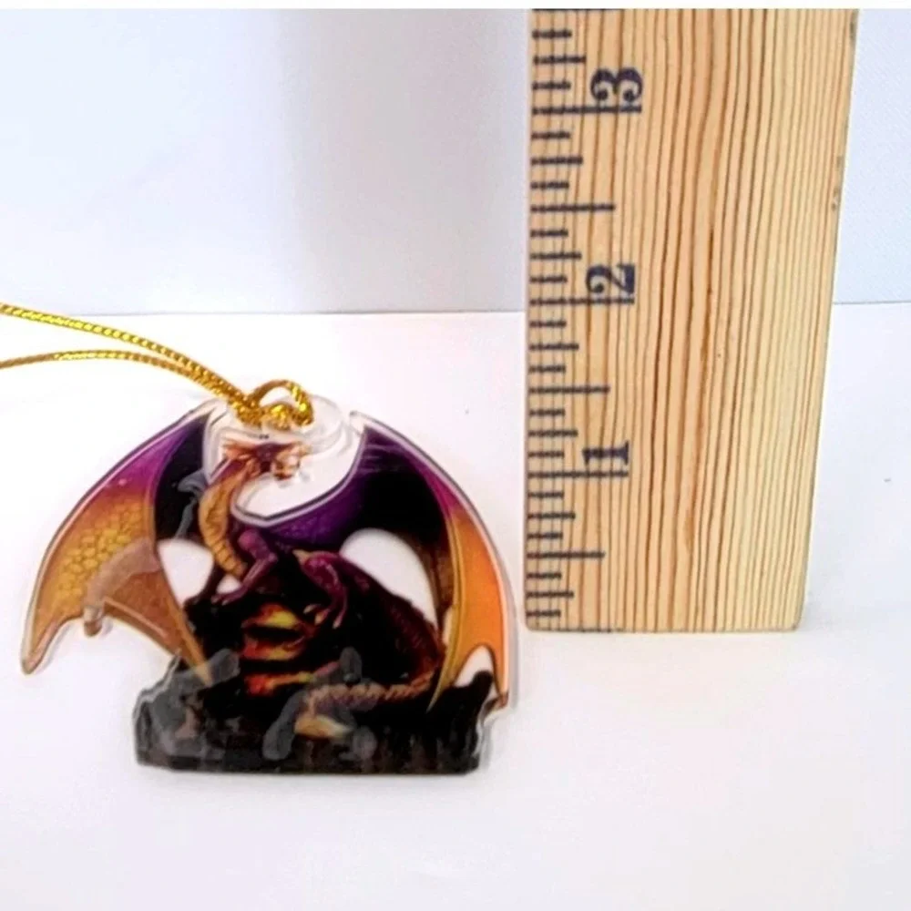Dragon Ornament Acrylic Fantasy Mythical Purple Gold NEW